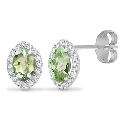 Jewelco London 18ct White Gold G SI 0.15ct Diamond and Marquise Green 0.7ct Peridot Tears Of Joy