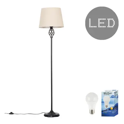 Traditional Style Black Barley Twist Floor Lamp with a Beige Tapered Light Shade - Complete with