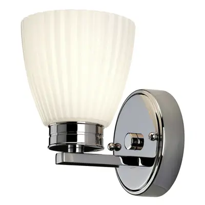 IP44 Wall Light Ribbed Opaque Glass Shade Polished Chrome LED G9 3.5W d00169