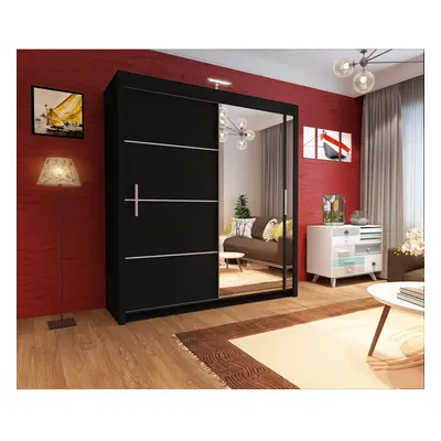 (203cm, Black) Sliding Mirror Door Wardrobe | Vision