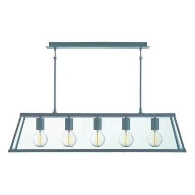 5 Light Lantern Bar, Matt Black, Glass