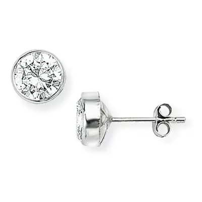 Jewelco London 9ct White Gold Cubic Zirconia Round Bezel Stud Earrings - 6mm - SENR02206