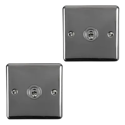 2 PACK Gang Single Retro Toggle Light Switch BLACK NICKEL 10A Way Plate