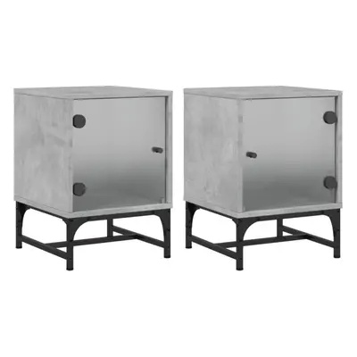 vidaXL Bedside Cabinets with Glass Doors Bed Side Table pcs Concrete Grey