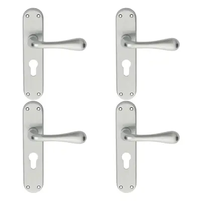 4x PAIR Smooth Round Bar Handle on Euro Lock Backplate x 40mm Satin Chrome