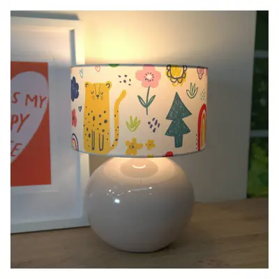 ValueLights Bosco Stone Ceramic Table Lamp with Doodle Shade & Bulb