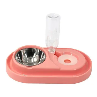 (Pink) Pet Bowl Autoxic Feeder Double Bowl Pet Water Dispenser Multifunctional Pet Feeder with W