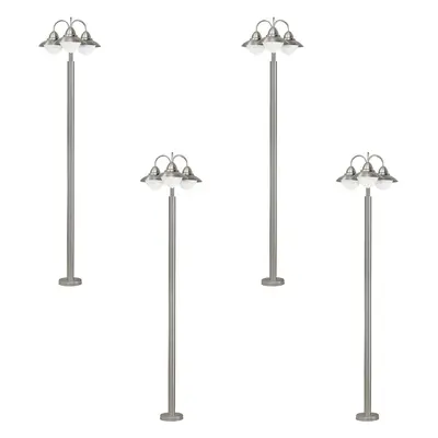 4 PACK IP44 Outdoor Bollard Light Stainless Steel 60W E27 Driveway Lamp Post