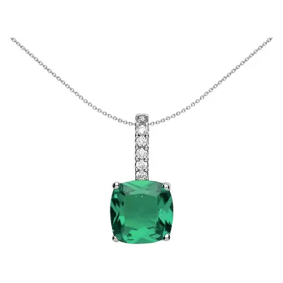 Jewelco London Ladies Sterling Silver Emerald-Green Cushion Cubic Zirconia Drop Pendant Necklace