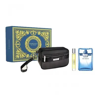 Versace Eau Fraiche Pcs Set For Men: 3.4 Eau De Toilette Spray + 0.33 Oz Eau De Toilette + Pouch