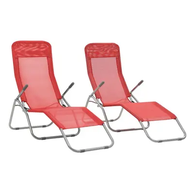 vidaXL 2x Folding Sun Lounger Textilene Red Outdoor Furniture Garden Seating