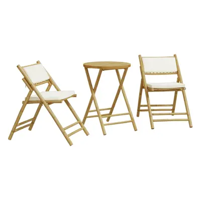 (cream white, x cm) vidaXL Folding Bistro Set Piece with Cushions Bar Set Table and Chair Bamboo