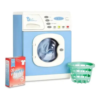 Casdon Blue Electronic Washer. Toy Washing Machine with Spinning Drum, Lights, and Sound Effects