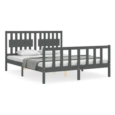 (grey, x cm) vidaXL Bed Frame Bed Base Platform Bed with Headboard Grey Single Solid Wood