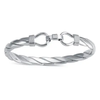 Jewelco London Mens Rhodium Plated Sterling Silver Twisted Stirrup Bangle Bracelet 8mm - ABG058