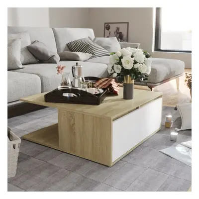 vidaXL Coffee Table White and Sonoma Oak Chipboard Couch Side End Accent Table