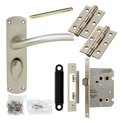 Door Handle & Bathroom Lock Pack Satin Chrome Modern Arched Lever Backplate