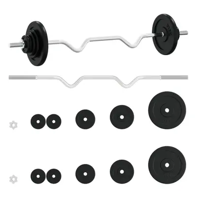 (curl bar) vidaXL Barbell with Plates Set kg Cast Iron & Chrome Plated Steel Barbell