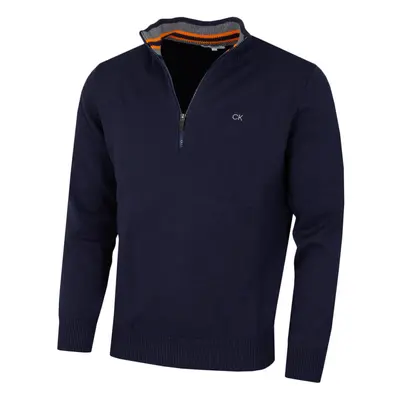 (XXXL, Navy/Orange) Calvin Klein Mens Knit Cotton 1/2 Zip Golf CK Top Sweater