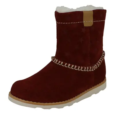 (Red, UK 5.5 Infant) Girls Clarks Casual Warmlined Boots Crown Piper - F Fit