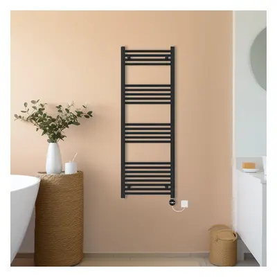 (Black, 1400x500mm) NRG Prefilled Thermostatic Electric Straight Heated Towel Rail Radiator