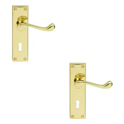 2x Victorian Scroll Lever on Rectangular Lock Backplate x 41mm Brass