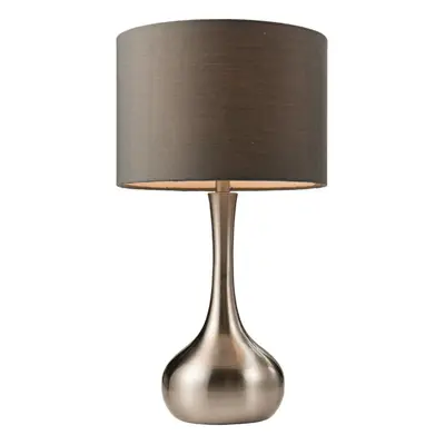 Touch Dimmer Table Lamp Satin Nickel & Grey Shade Modern Metal Bedside Light