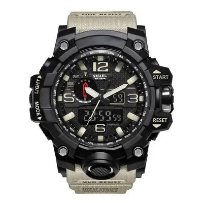 (Khaki) Waterproof Sport Dual Display Watch