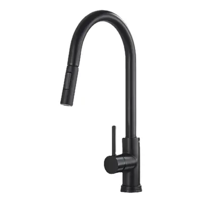 Matte Black Kitchen Sink Faucet Brass Single Lever Pull Out Spring Spout Mixers Tap Hot Cold Wat