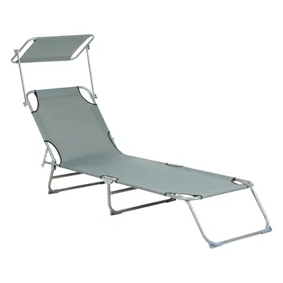 Steel Reclining Sun Lounger with Canopy Grey FOLIGNO