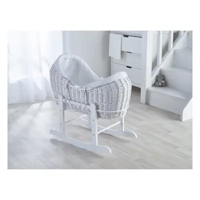 White Waffle White Pod Moses Basket with Rocking Stand Deluxe White