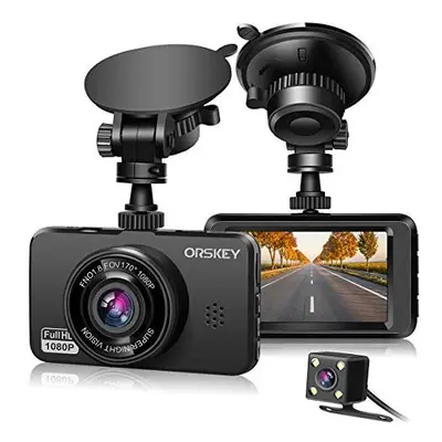 ORSKEY Dash Cam for Cars Front and Rear 1080P Full HD In Car Camera Dual Lens Dashcam for Cars W