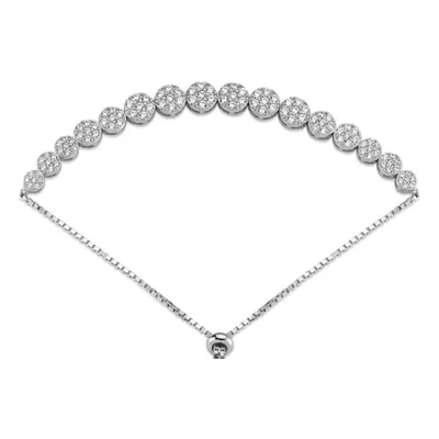 Jewelco London Ladies Rhodium Plated Sterling Silver CZ Cluster Pebbles 1.2mm Adjustable Toggle 