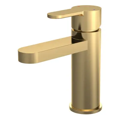 Round Mono Basin Mixer Tap & Push Button Waste - Brushed Brass