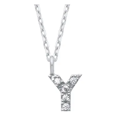 Jewelco London Ladies Rhodium Plated Sterling Silver Encrusted Mini Initial Pendant Necklace + i