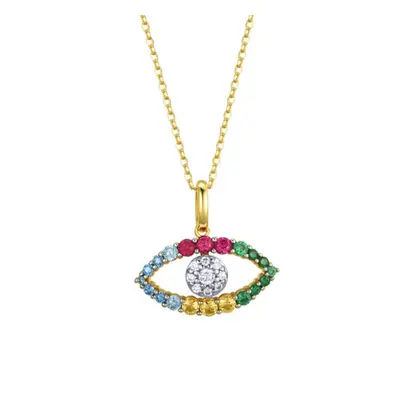 Jewelco London 14k Gold-plated Silver Rainbow Round Brilliant CZ Anti Evil Eye Cluster Pendant N