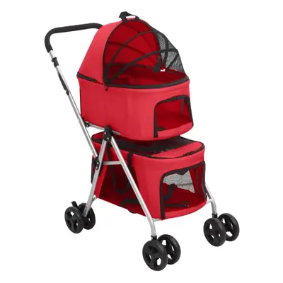 (red) vidaXL 2-Layers Folding Dog Stroller 83x48x97 cm Oxford Fabric Multi Colours