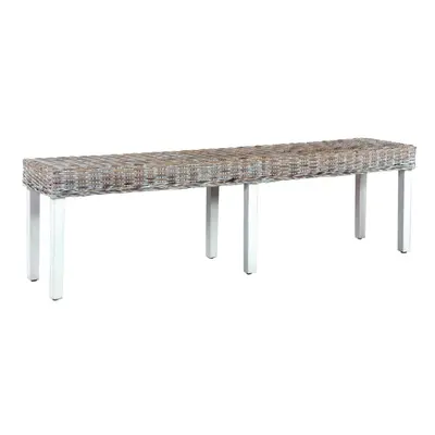 vidaXL Bench 160cm White Natural Kubu Rattan and Solid Mango Wood Hall Seat