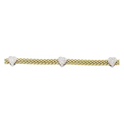 Jewelco London Gold-Plated Sterling Silver Cubic Zirconia Correana Pave Heart Bracelet - GVB179G