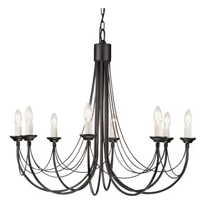 8 Bulb Chandelier LIght Gothic Style Ivory Colour Candle Tube Black LED E14 60W