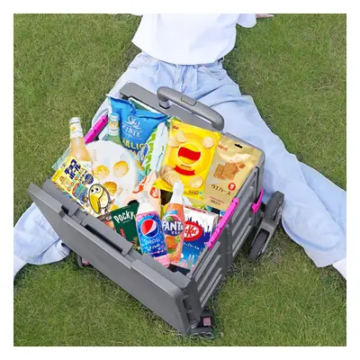 (Grey, Wheels) 55L Collapsible Rolling Utility Crate with Magnetic Lid and Adjustable Handle