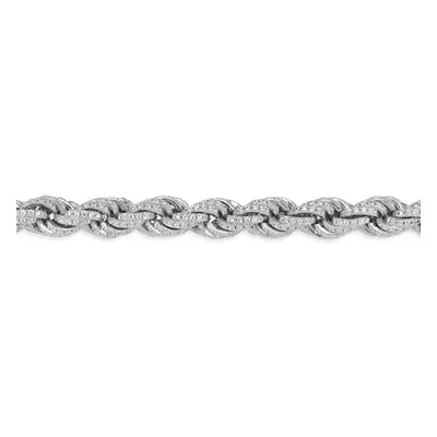 Jewelco London Men's Rhodium Plated Sterling Silver Cubic Zirconia Chunky Fizzy Candy Twist Rope