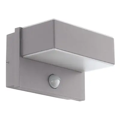 IP44 Outdoor Wall Light & PIR Sensor Silver Steel Square 5.6W Built in LED