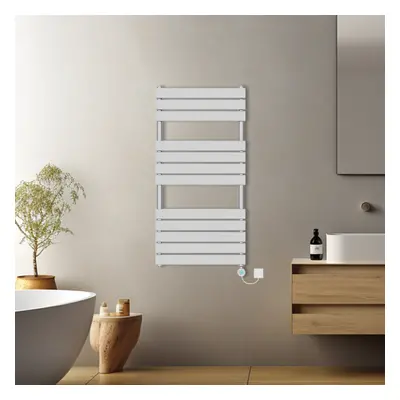 (Chrome, 1200x600mm) Prefilled Electric Flat Panel Heated Towel Rail Radiator Thermostatic WIFI