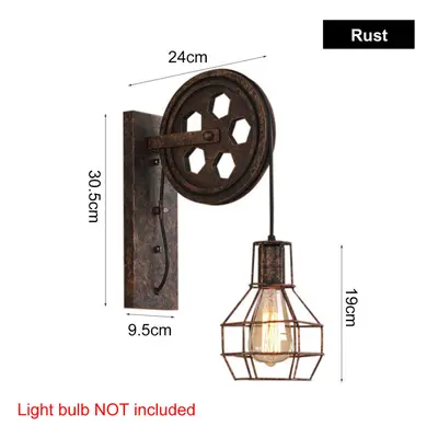 (Rust) Adjustable Iron Wall Lamp Lifting Pulley Sconce Light Indoor Color Without Light Bulb