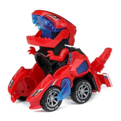 (Red) Creative Dinosaur Deformation Toy Car Puzzle Electric Light and Music Toys