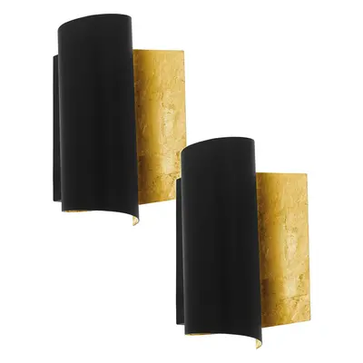 2 PACK Modern Wall Light Colour Black Gold Curved & Rounded Shade E27 1x40W