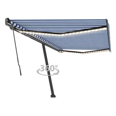 vidaXL Manual Retractable Awning with LED 500x350 cm Blue and White Balcony