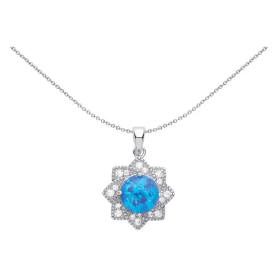 Jewelco London Ladies Rhodium Plated Sterling Silver Blue Opal CZ Luxury Mosaic Starry Pool Pend