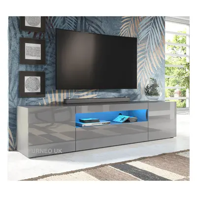 (Blue LED Lights) Grey 200cm TV Stand Long Unit Cabinet Matt & Gloss Clifton08G LED Lights